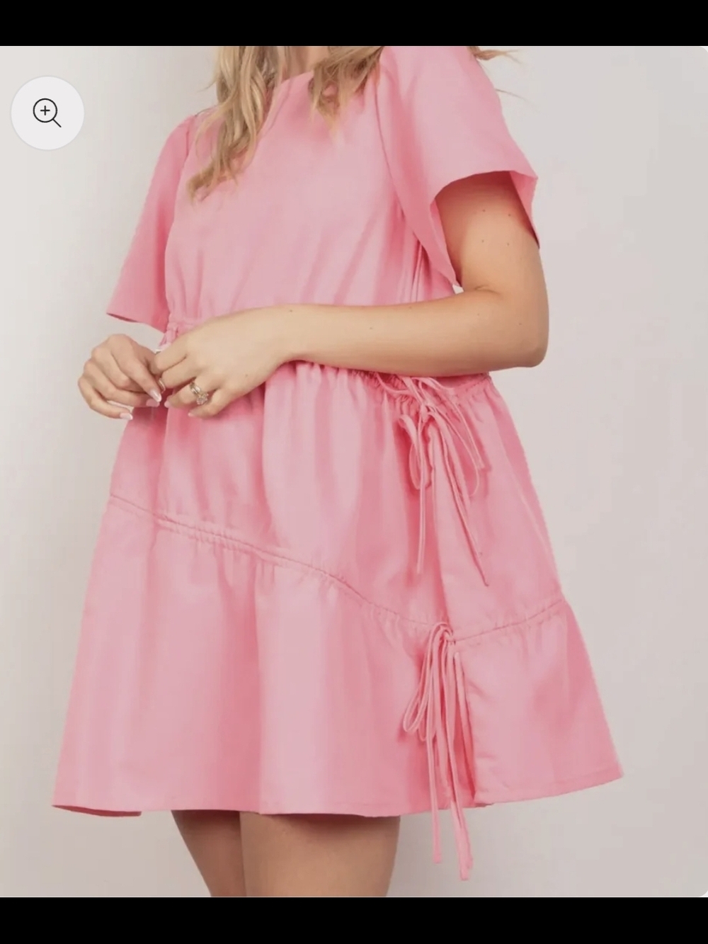 Women's Pink Short-Sleeve Tiered Mini Dress with Side Ties - Picture 4 of 4
